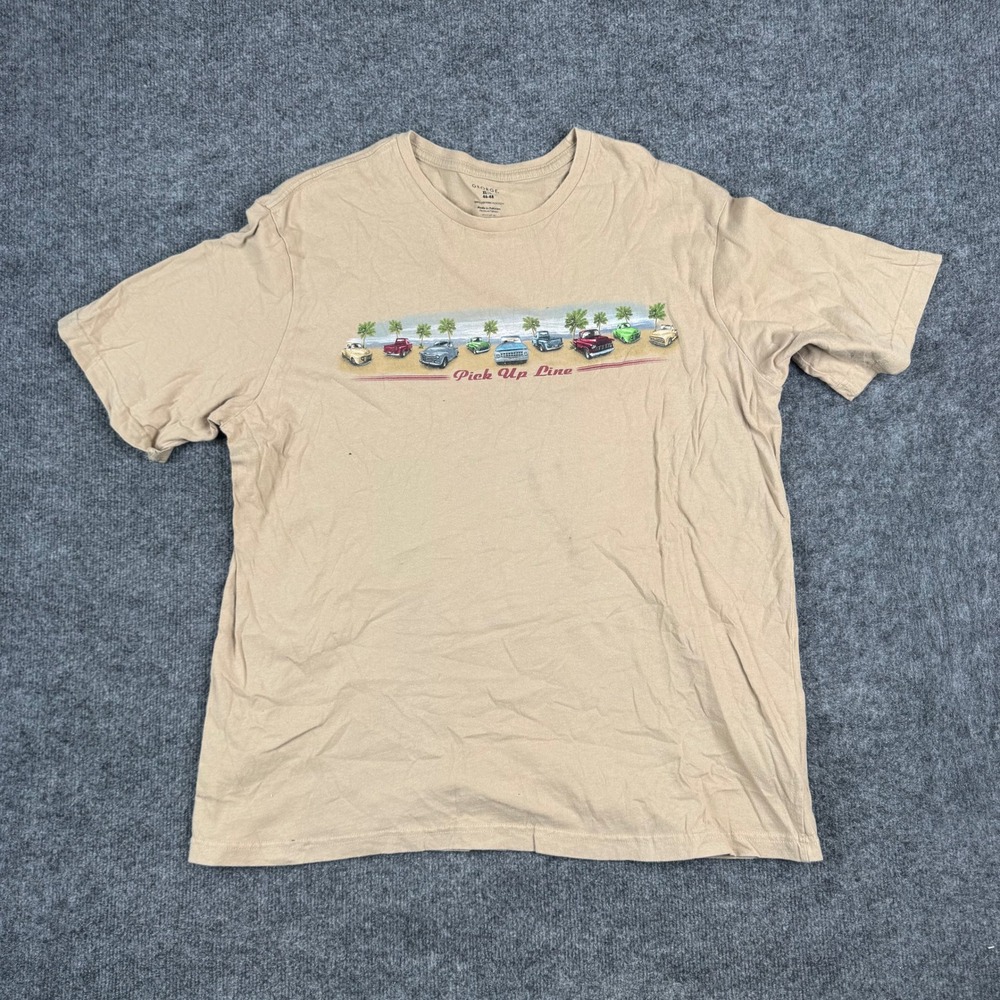 George T-Shirt Mens Size XL Tan Pick Up Line Vintage Truck Graphic Beach Cotton